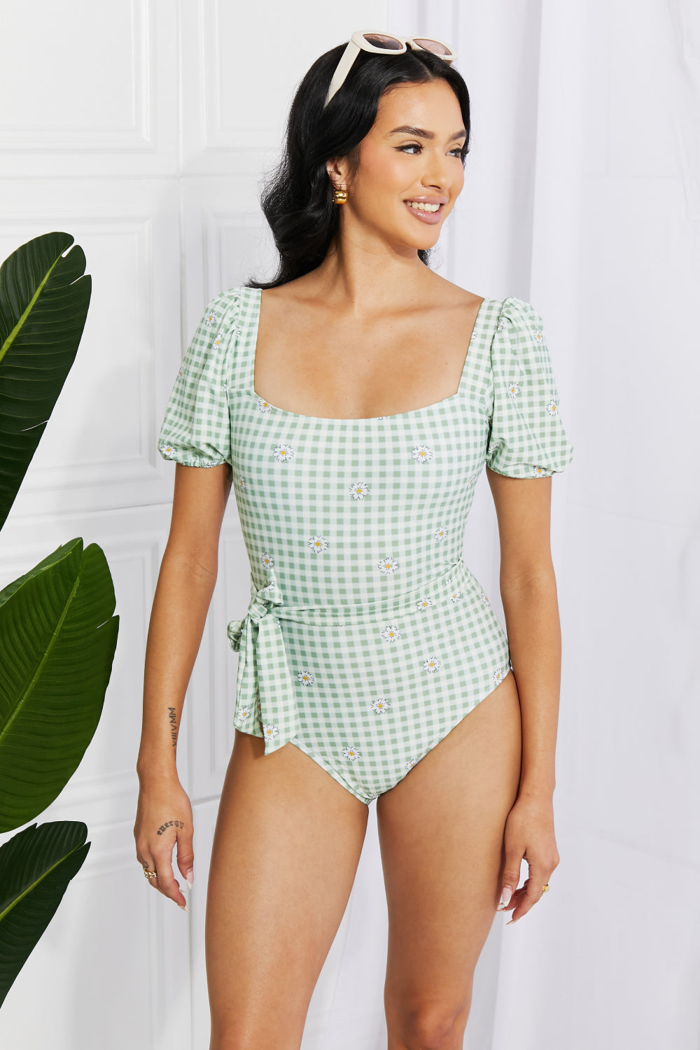 Marina West Swim Salty Air Puff Sleeve One-Piece in Sage | - CHANELIA