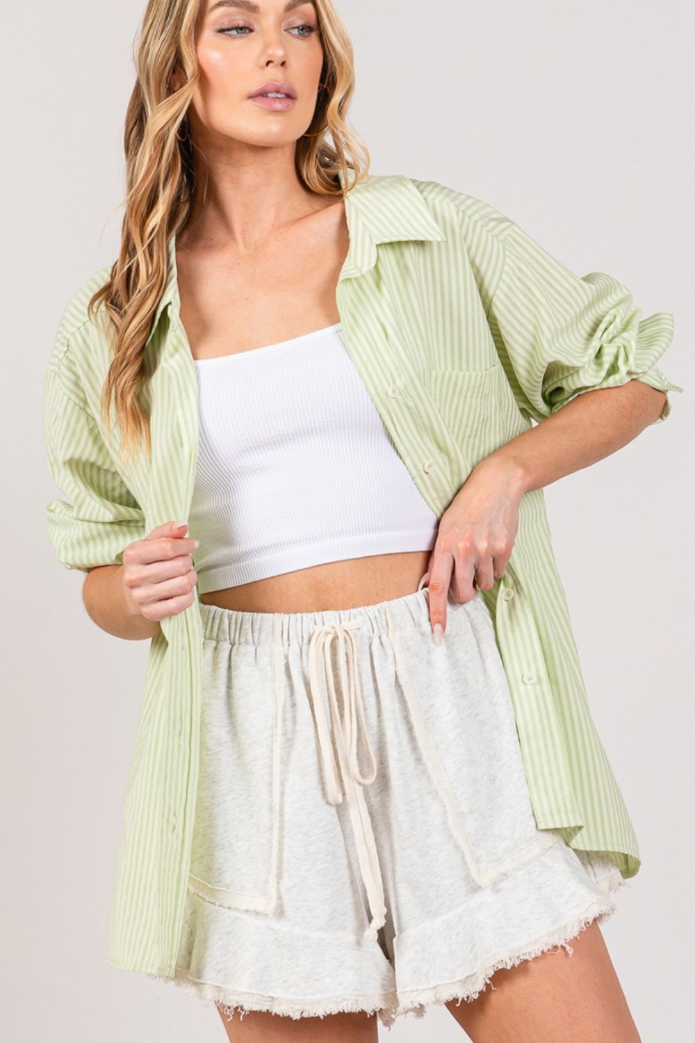 SAGE + FIG Striped Button Up Long Sleeve Shirt | Shirt - CHANELIA