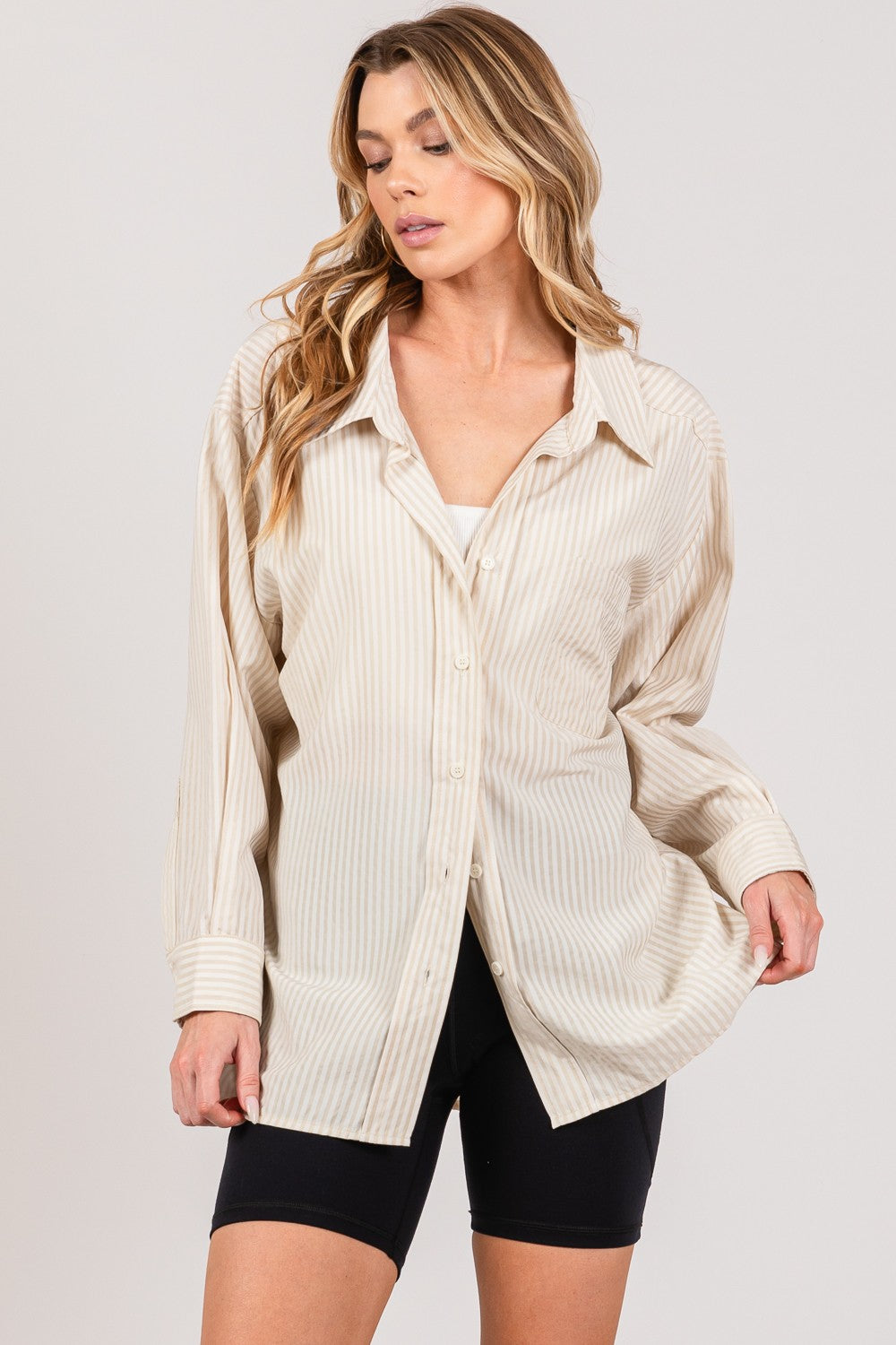 Striped Button Up Long Sleeve Shirt | Shirt - CHANELIA