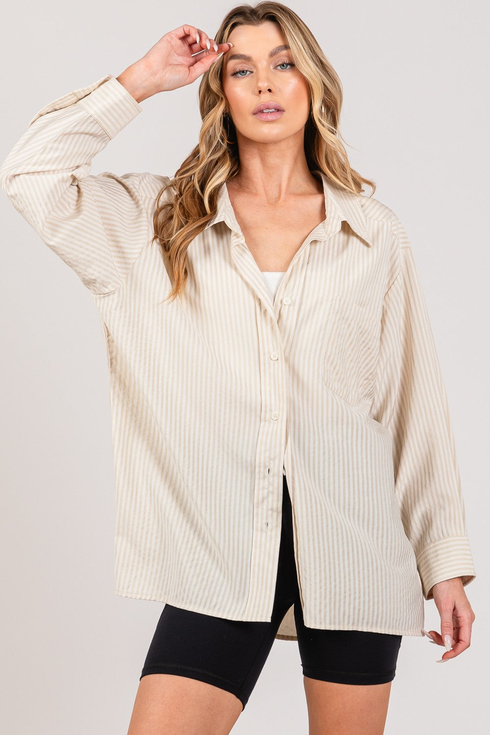 Striped Button Up Long Sleeve Shirt | Shirt - CHANELIA