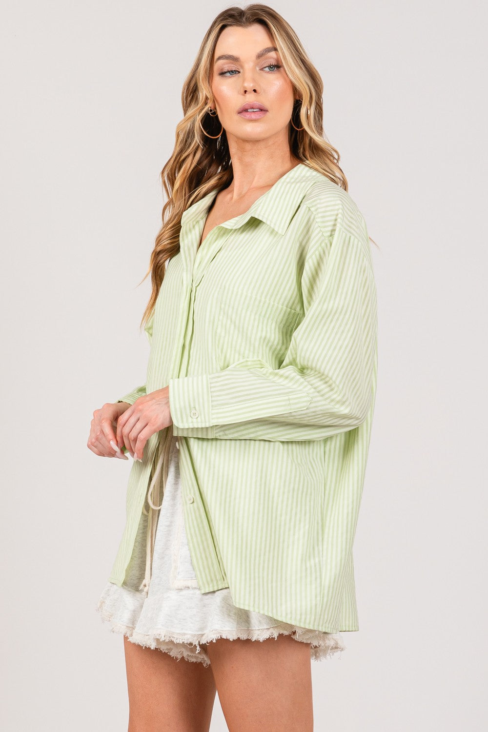 SAGE + FIG Striped Button Up Long Sleeve Shirt | Shirt - CHANELIA