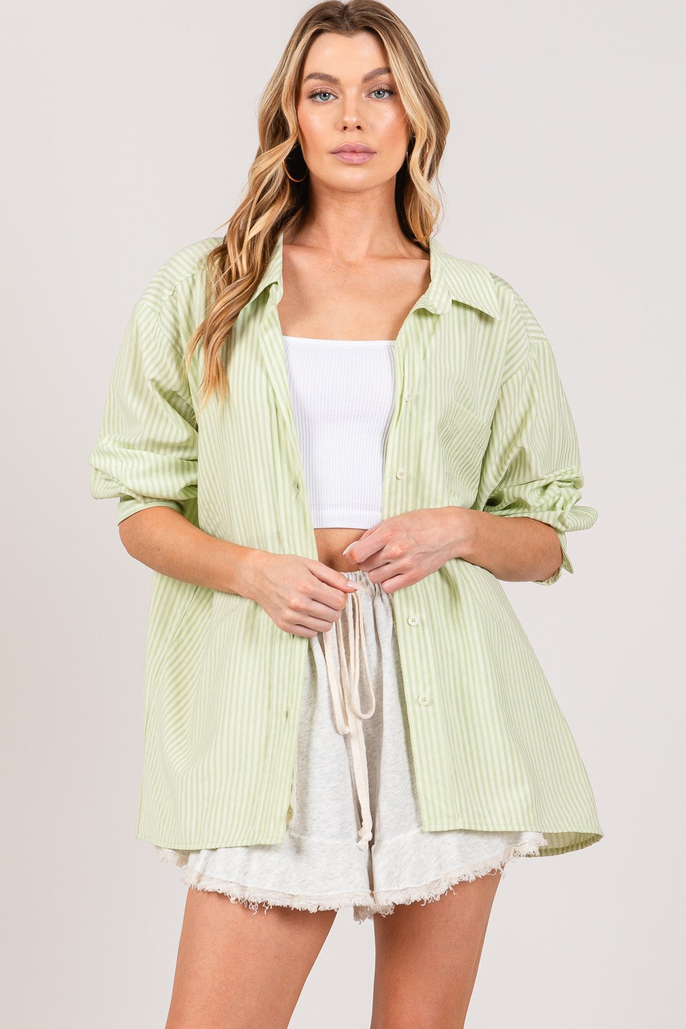 SAGE + FIG Striped Button Up Long Sleeve Shirt | Shirt - CHANELIA