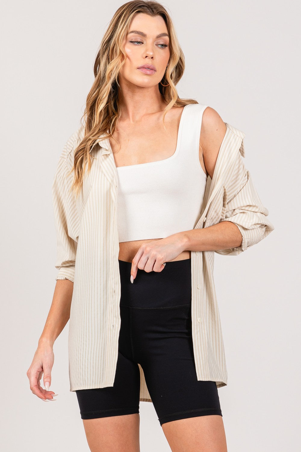 Striped Button Up Long Sleeve Shirt | Shirt - CHANELIA