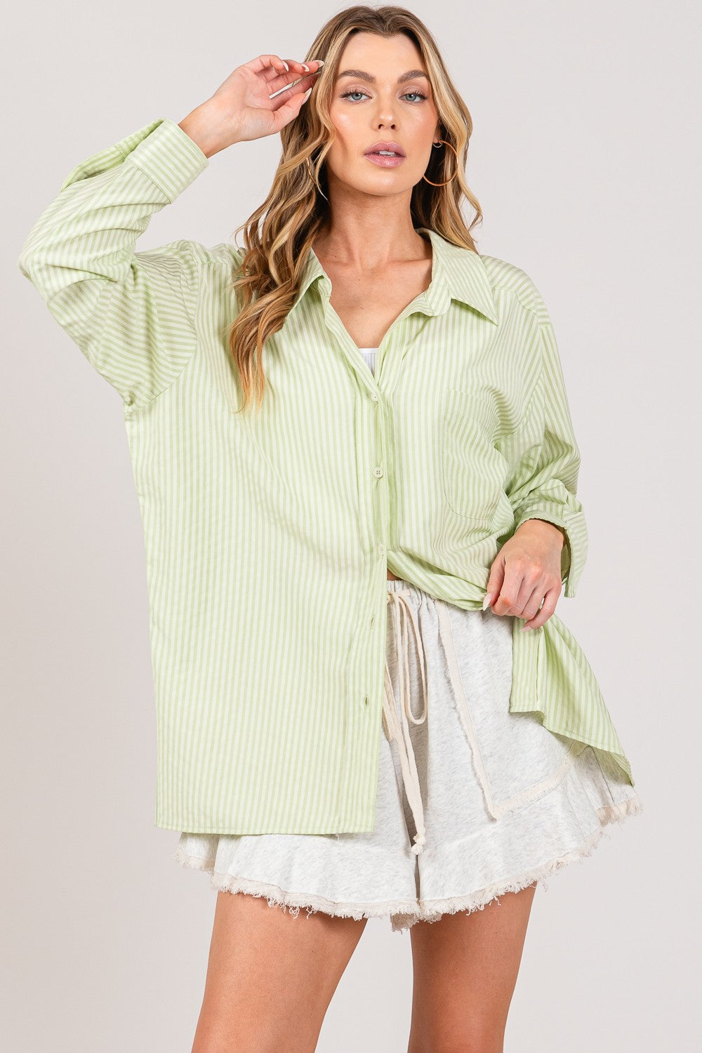 SAGE + FIG Striped Button Up Long Sleeve Shirt | Shirt - CHANELIA