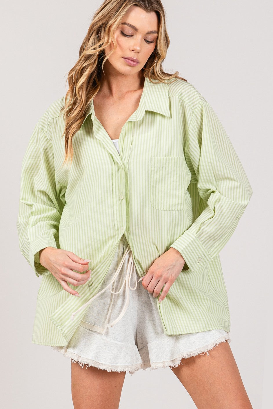 SAGE + FIG Striped Button Up Long Sleeve Shirt | Shirt - CHANELIA