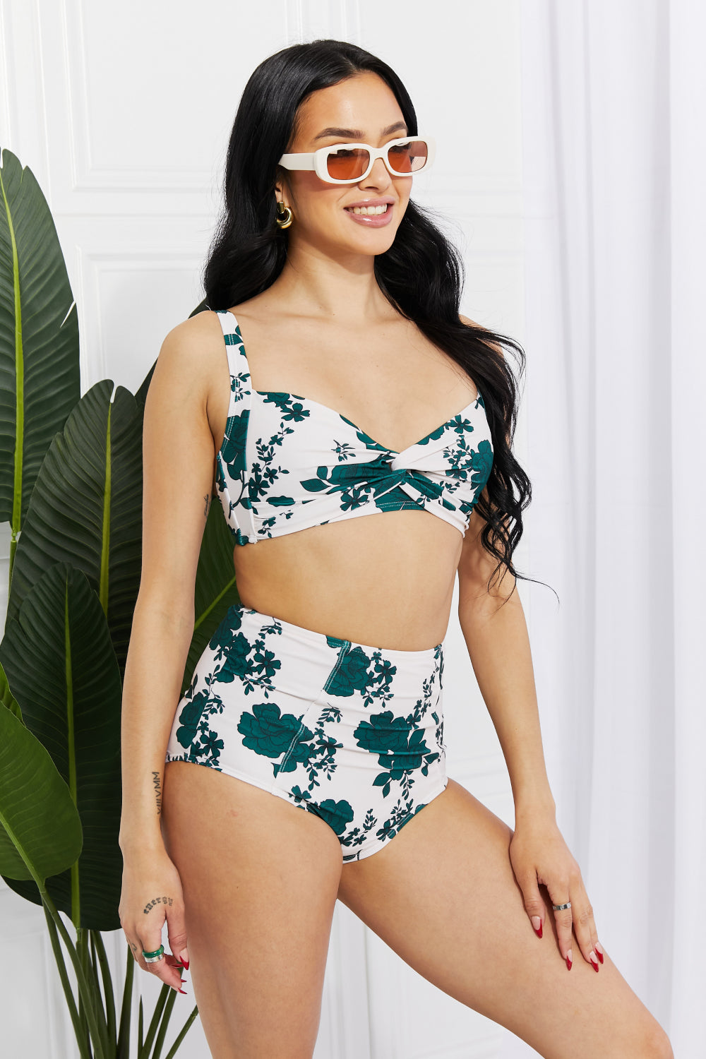 Marina West Swim Take A Dip Twist High-Rise Bikini in Forest | - CHANELIA