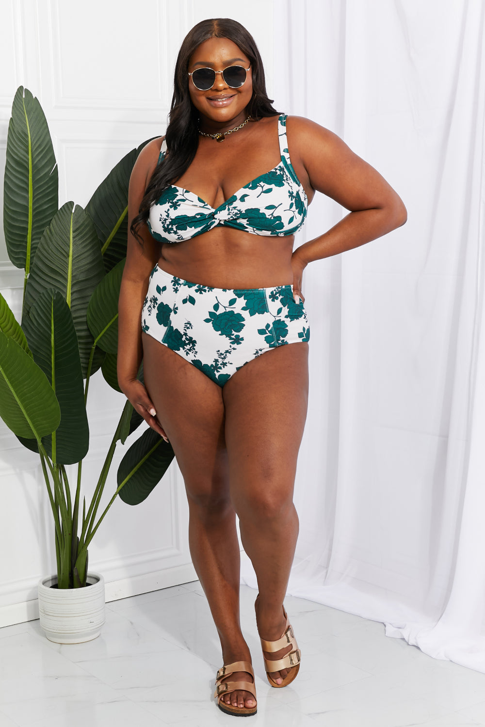 Marina West Swim Take A Dip Twist High-Rise Bikini in Forest | - CHANELIA