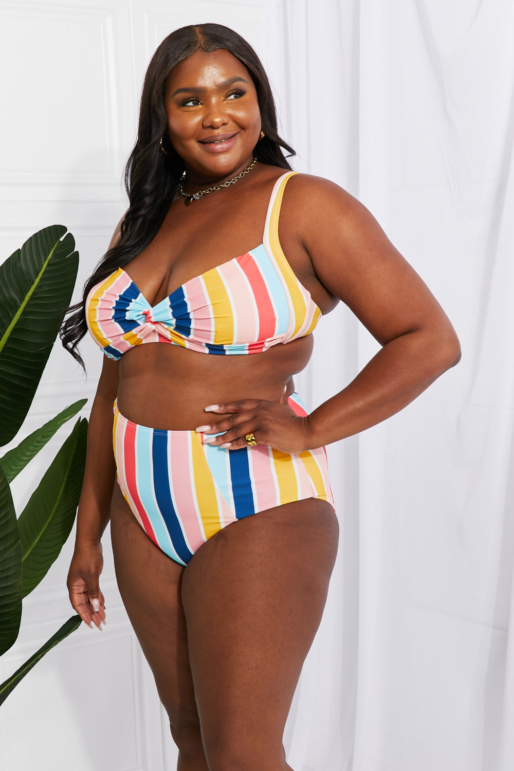 Marina West Swim Take A Dip Twist High-Rise Bikini in Stripe | - CHANELIA