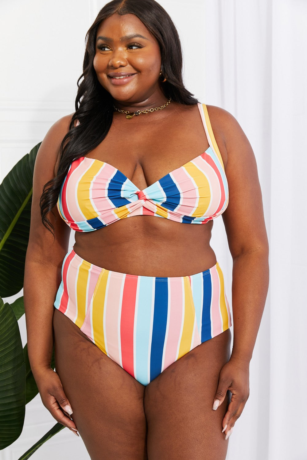 Marina West Swim Take A Dip Twist High-Rise Bikini in Stripe | - CHANELIA