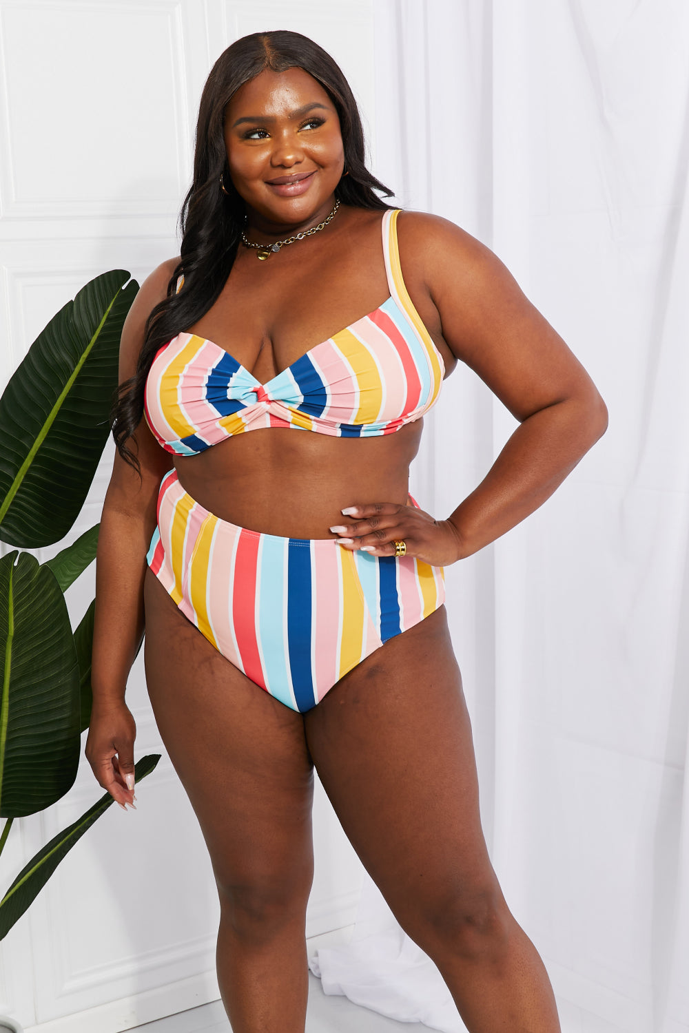 Marina West Swim Take A Dip Twist High-Rise Bikini in Stripe | - CHANELIA