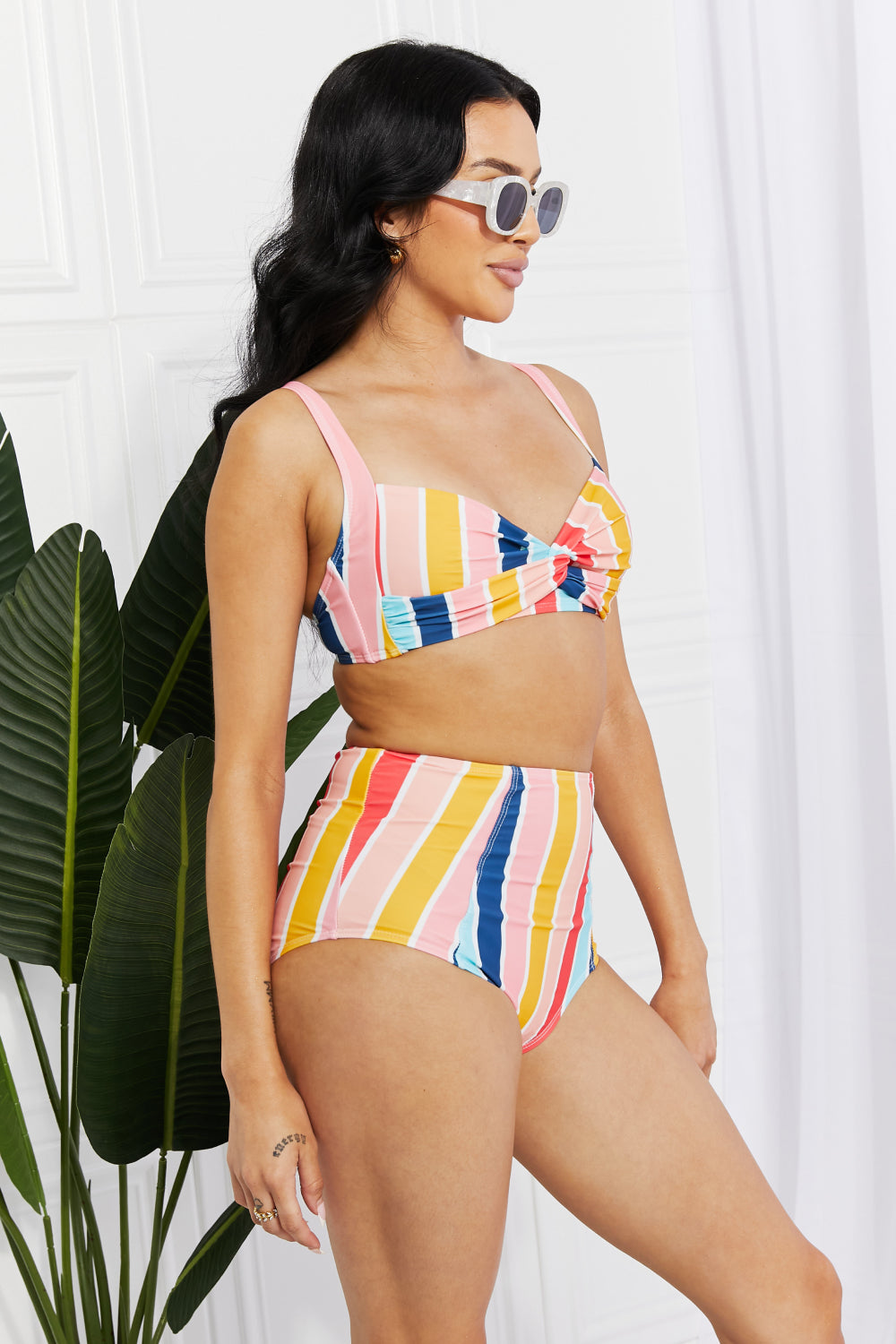 Marina West Swim Take A Dip Twist High-Rise Bikini in Stripe | - CHANELIA