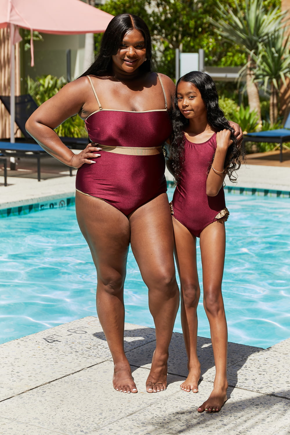 Marina West Swim Wave Break Contrast Trim One-Piece in Wine | - CHANELIA