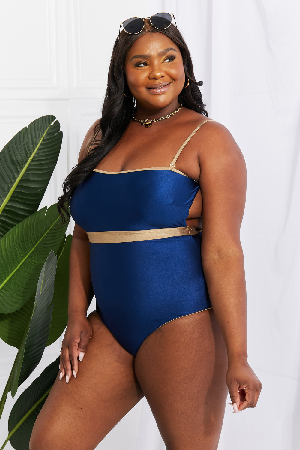 Marina West Swim Wave Break Contrast Trim One-Piece | - CHANELIA