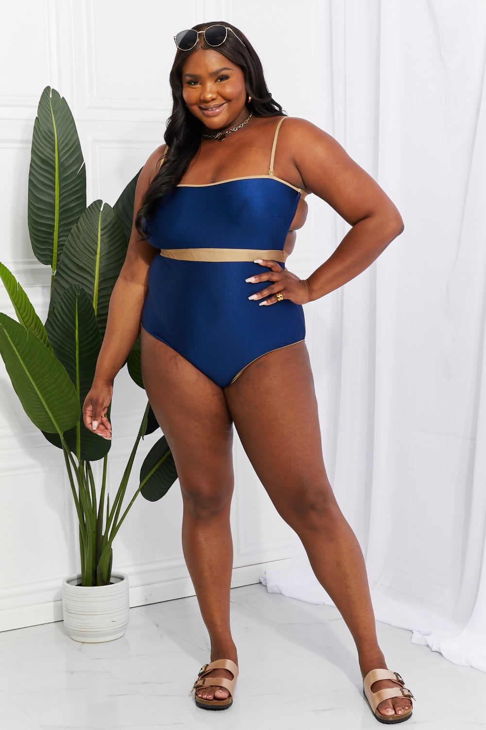 Marina West Swim Wave Break Contrast Trim One-Piece | - CHANELIA