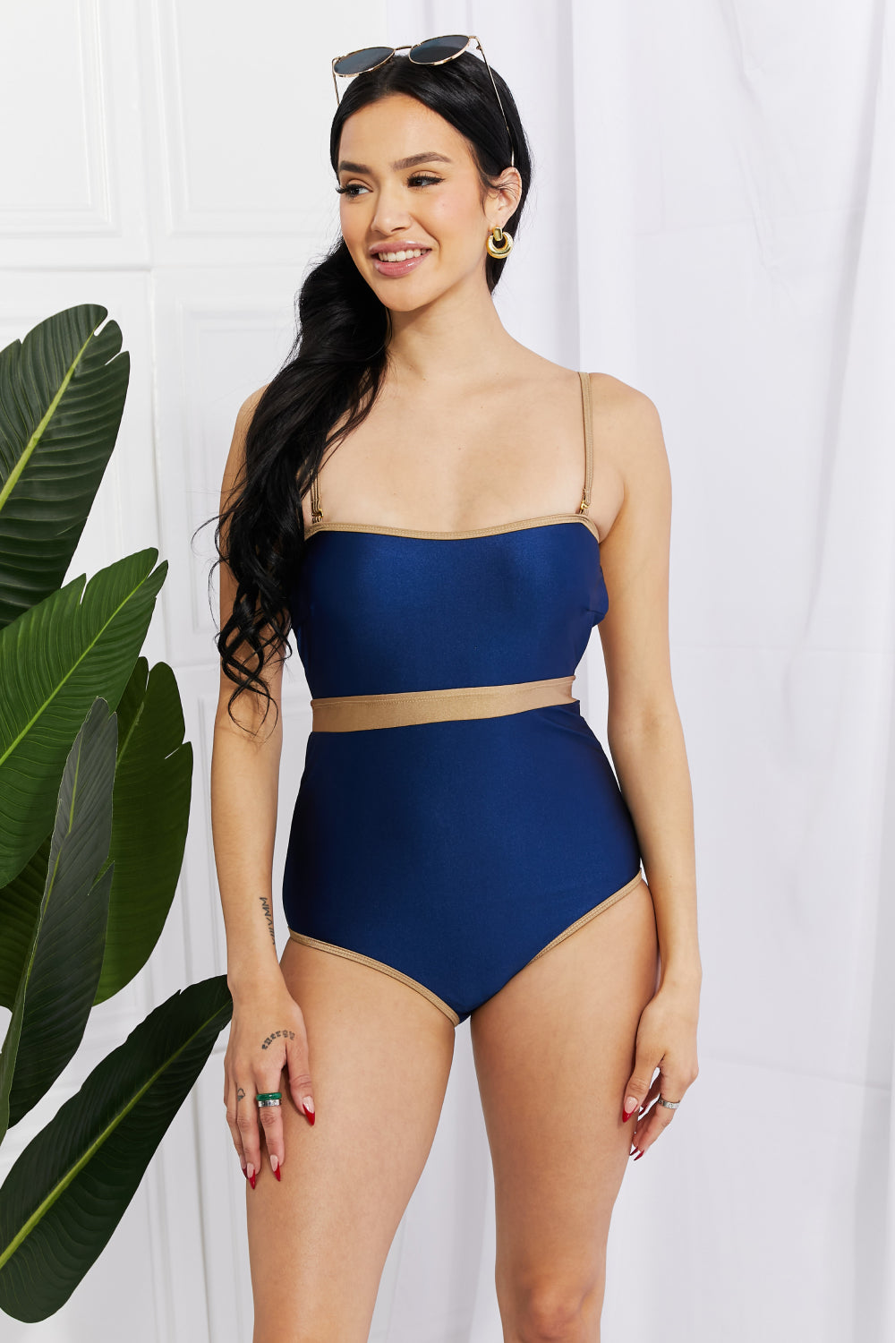 Marina West Swim Wave Break Contrast Trim One-Piece | - CHANELIA