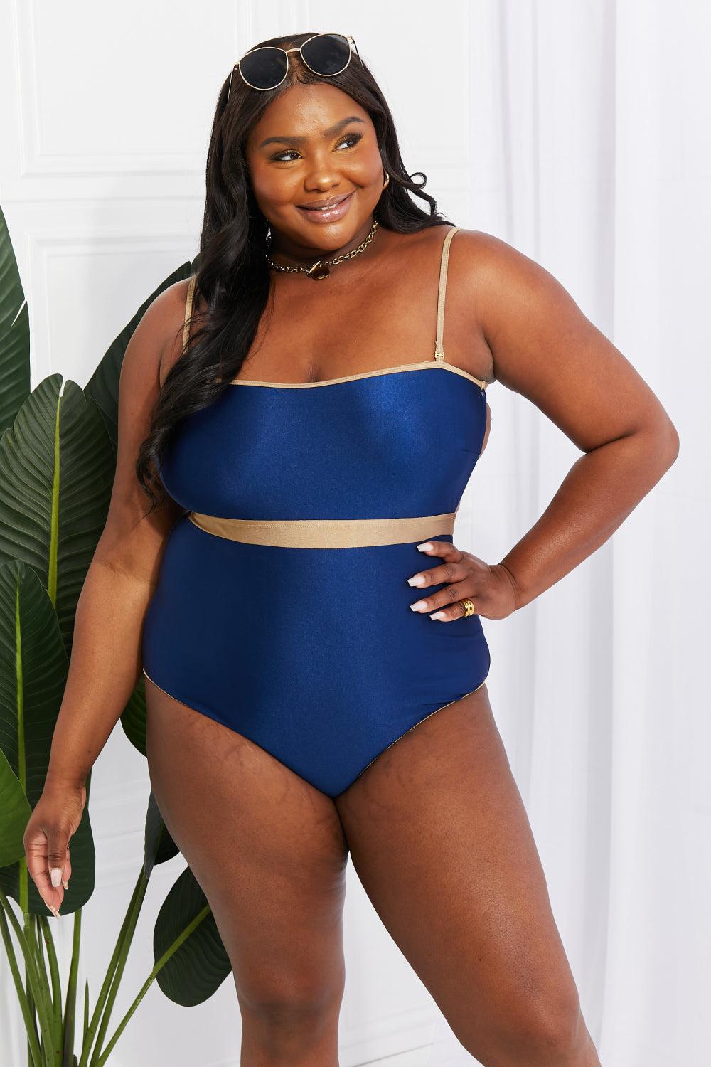 Marina West Swim Wave Break Contrast Trim One-Piece | - CHANELIA