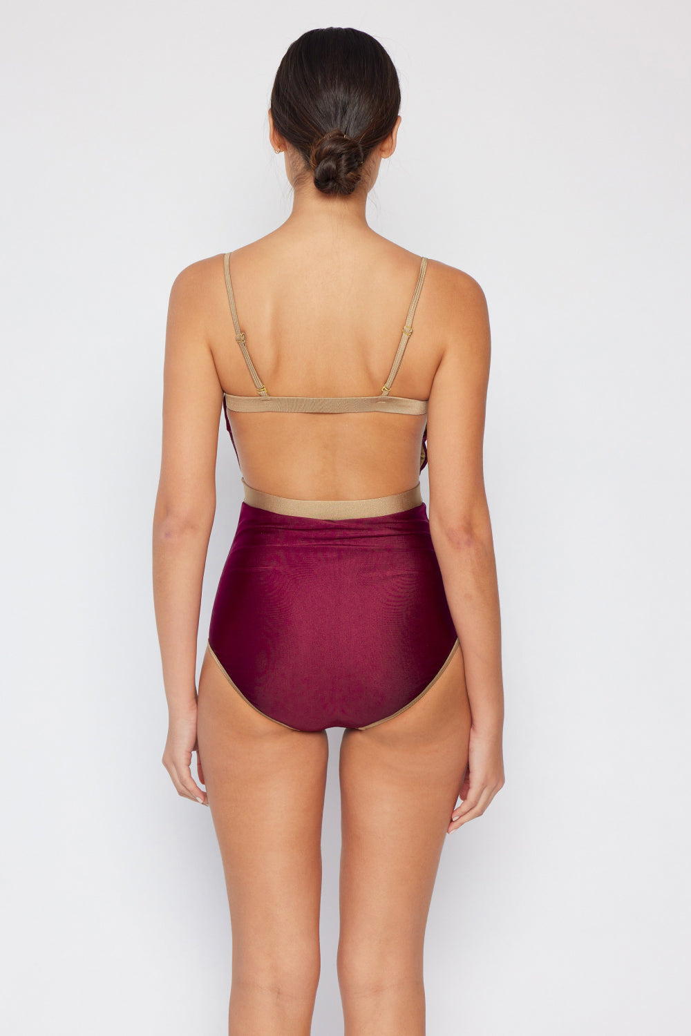 Marina West Swim Wave Break Contrast Trim One-Piece in Wine | - CHANELIA