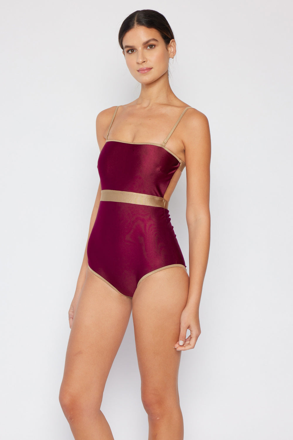 Marina West Swim Wave Break Contrast Trim One-Piece in Wine | - CHANELIA