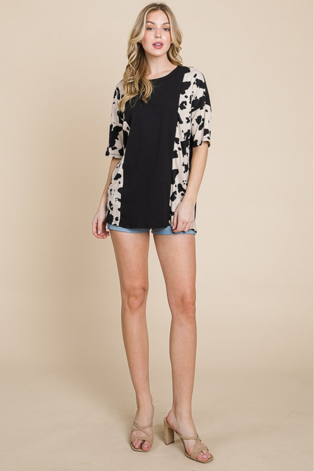 BOMBOM Rodeo Love Ribbed Animal Contrast Tee | - CHANELIA