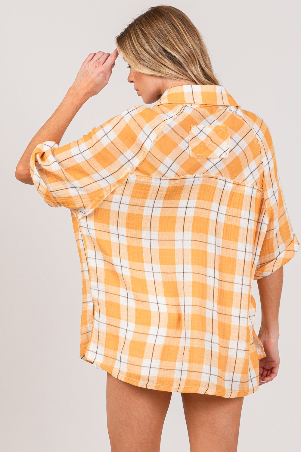 Plaid Button Up Side Slit Shirt | Shirt - CHANELIA