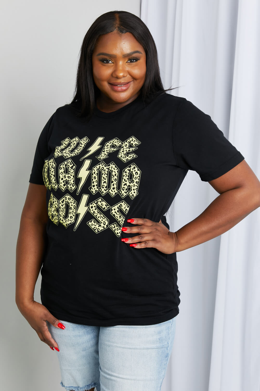 mineB Full Size Leopard Lightning Graphic Tee in Black | - CHANELIA
