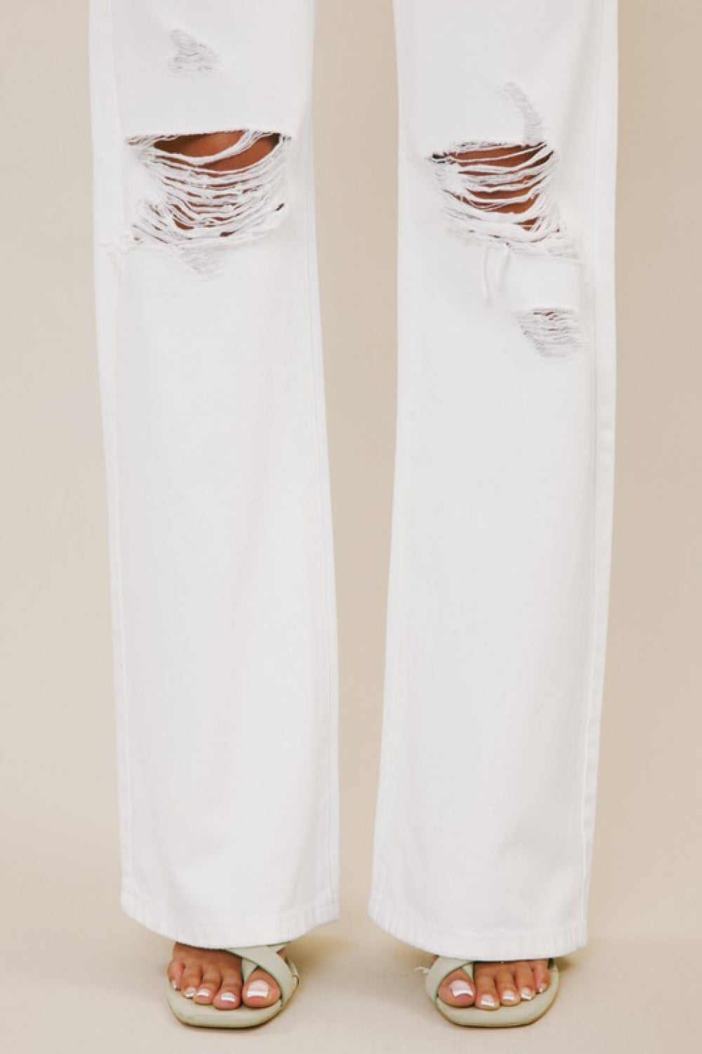 Kancan High-Rise Distressed Flare Jeans in White | Jeans - CHANELIA