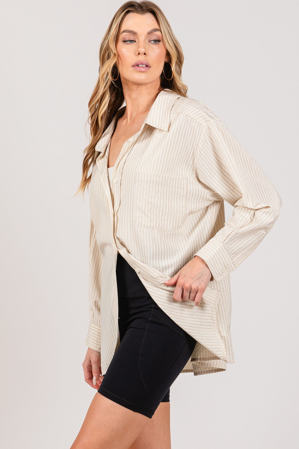 Striped Button Up Long Sleeve Shirt | Shirt - CHANELIA