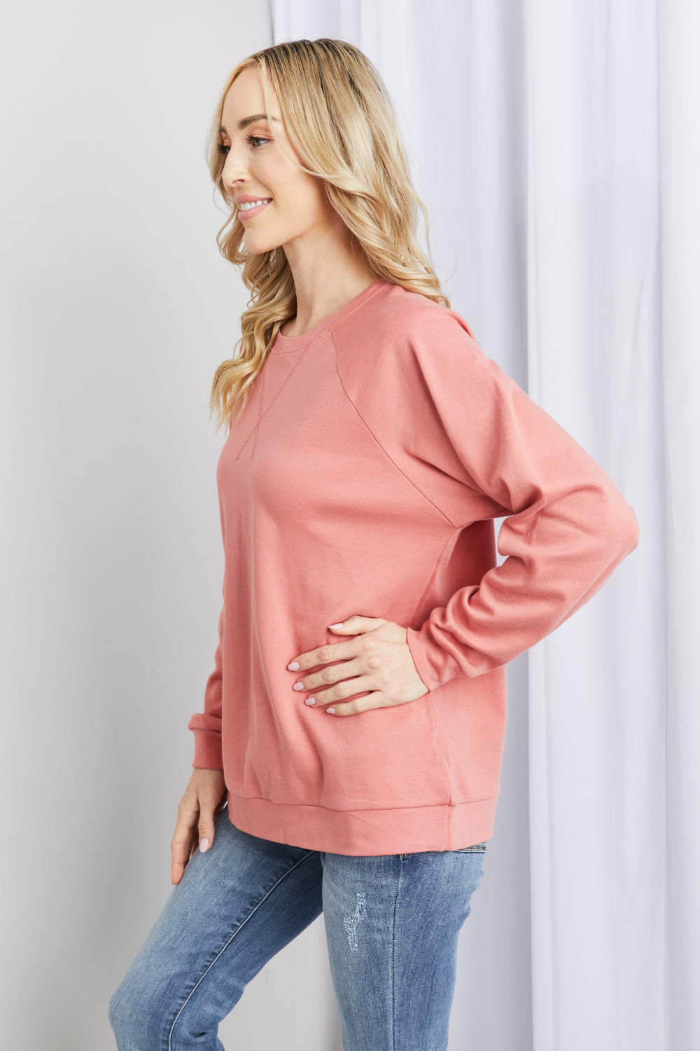 Zenana Full Size Long Raglan Sleeve Round Neck Sweatshirt | - CHANELIA
