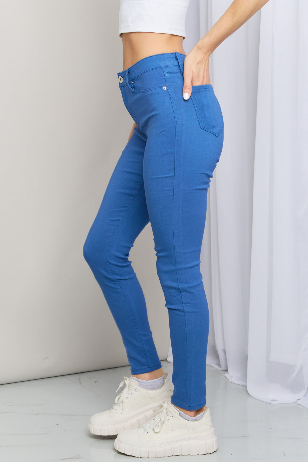Kate Hyper-Stretch Full Size Mid-Rise Skinny Jeans in Electric Blue | Jeans - CHANELIA