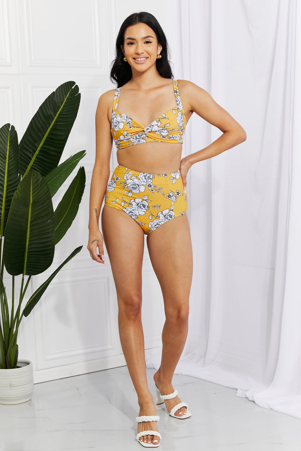 Marina West Swim Take A Dip Twist High-Rise Bikini in Mustard | - CHANELIA
