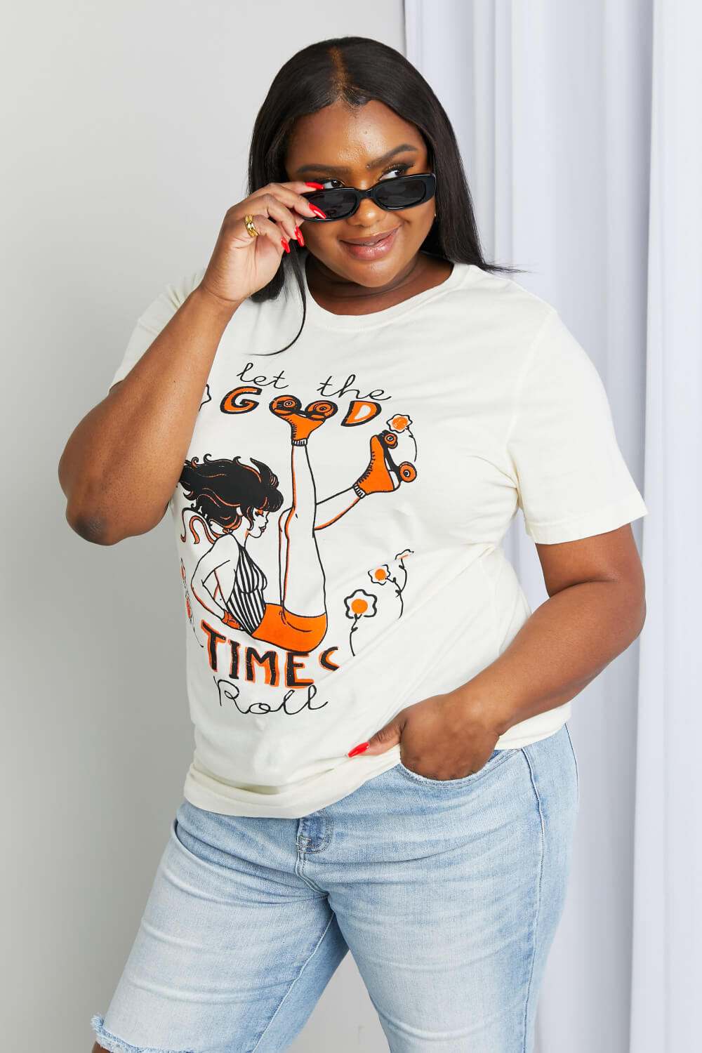 mineB Full Size LET THE GOOD TIMES ROLL Graphic Tee | Tees - CHANELIA