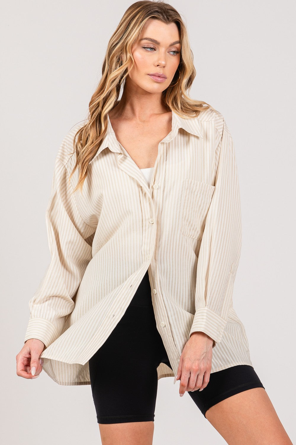 Striped Button Up Long Sleeve Shirt | Shirt - CHANELIA
