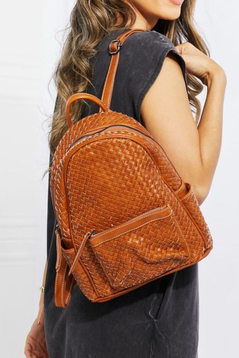 SHOMICO Certainly Chic Faux Leather Woven Backpack | - CHANELIA