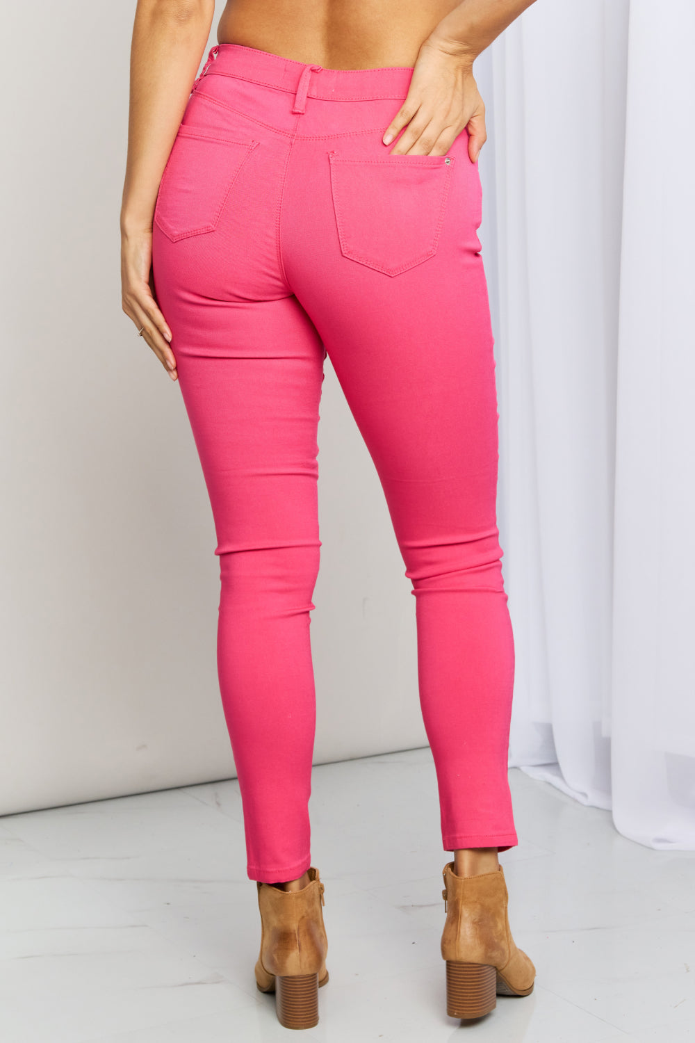 Kate Hyper-Stretch Full Size Mid-Rise Skinny Jeans in Fiery Coral | Jeans - CHANELIA