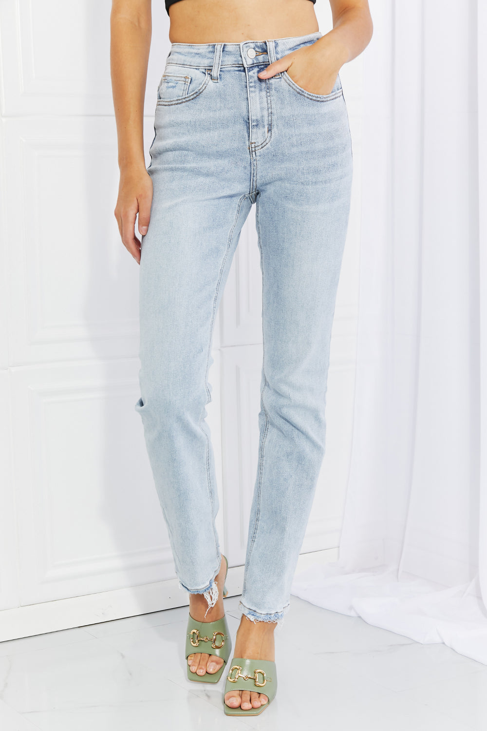 Lovervet Full Size Raw Hem High-Waisted Jeans | - CHANELIA