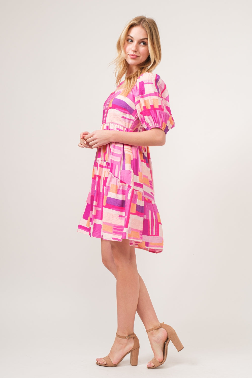 Color Block Puff Sleeve Dress | Dress - CHANELIA