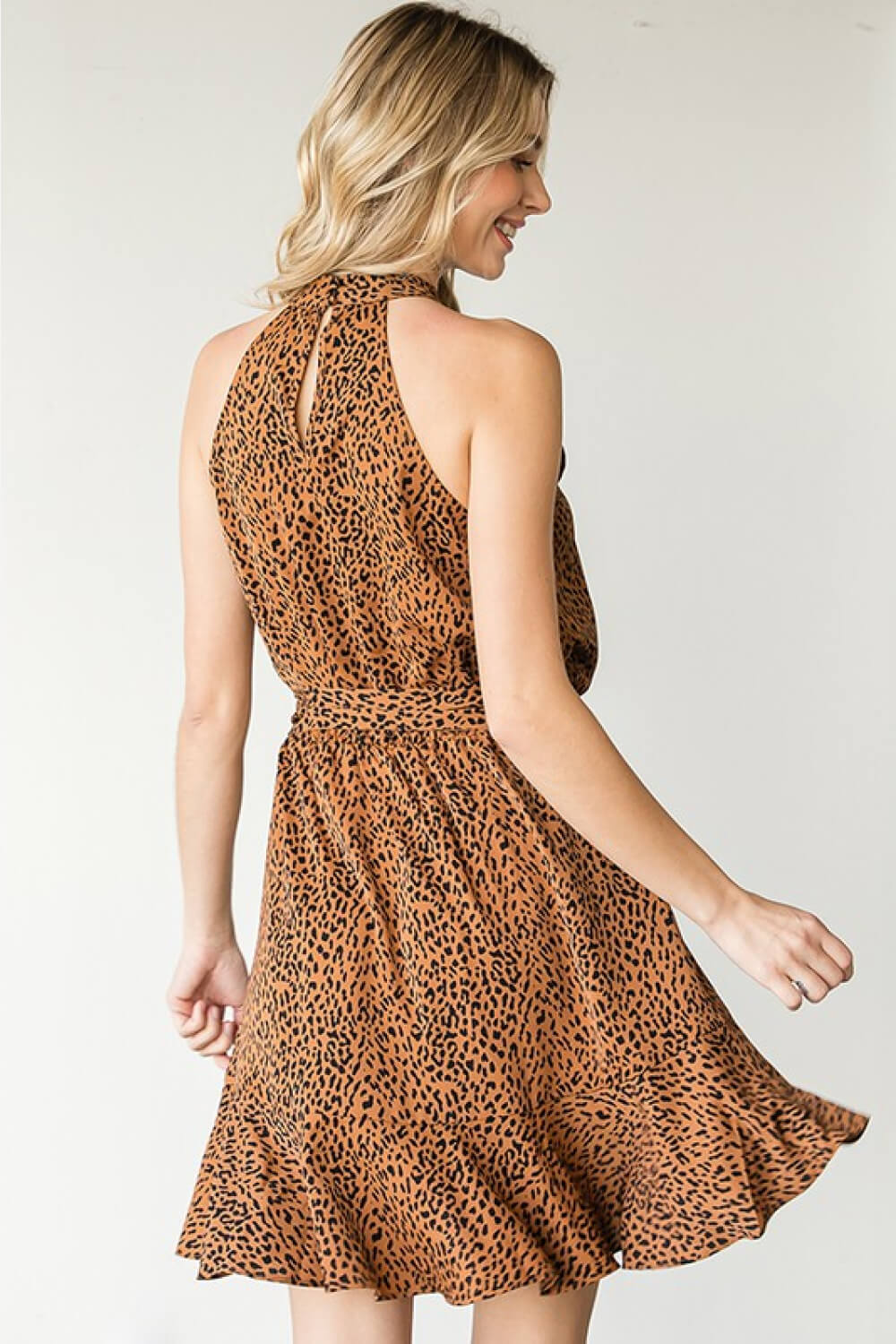 First Love Full Size Leopard Belted Sleeveless Dress | Dresses - CHANELIA
